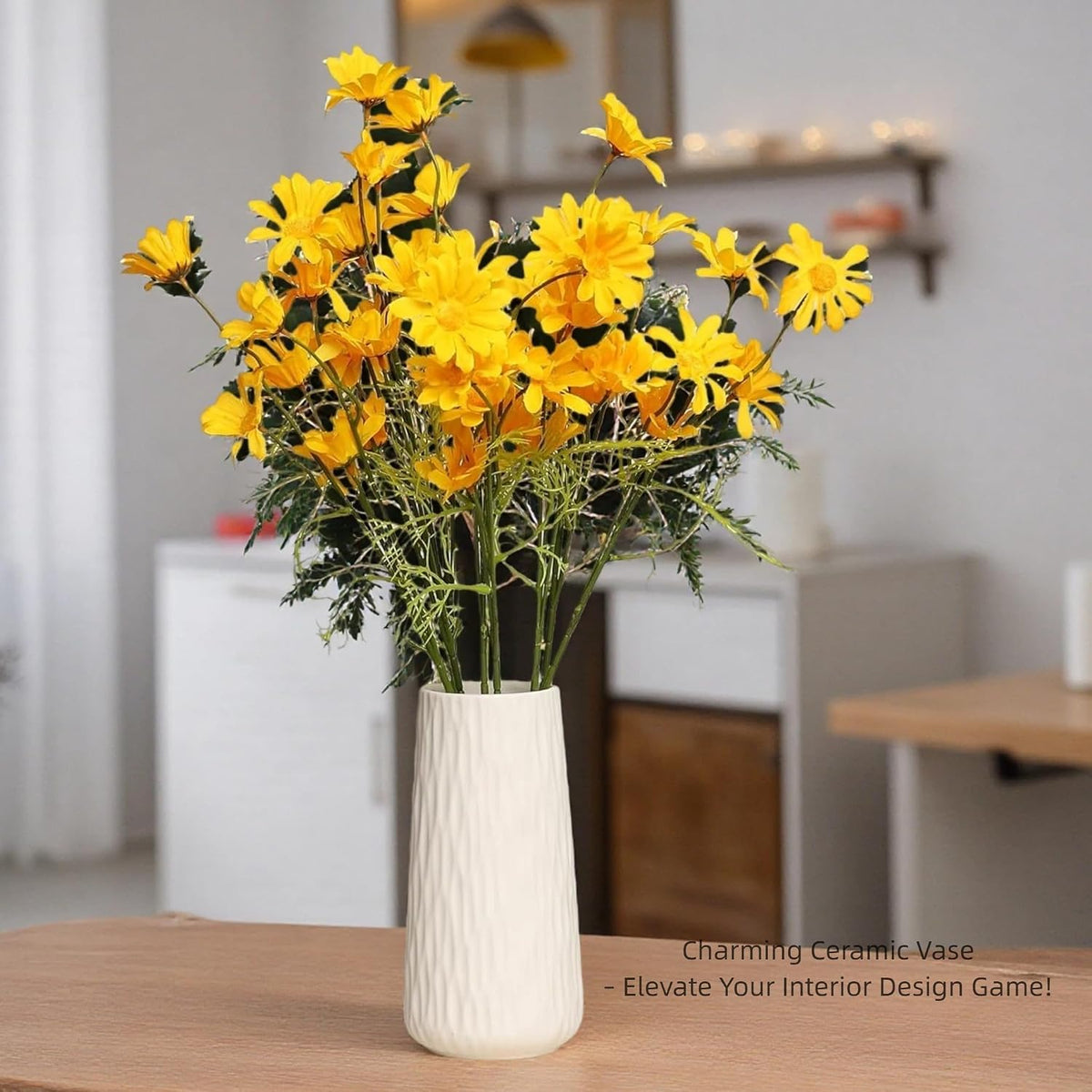 7.87" Ceramic Vase, Flower Vase, Ceramic Vase for Flowers, Vase for Dining Room, Bed Room, Reading Room, Office Decor (White1)