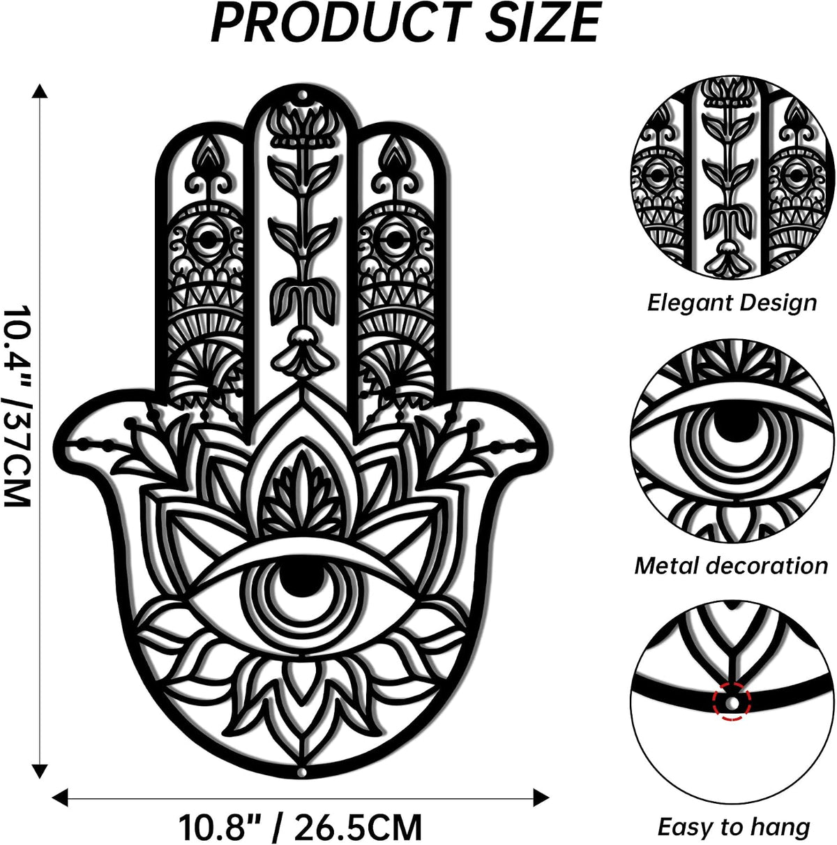 Slickss Hamsa Hand Metal Wall Art, Evil Eye Spiritual Boho Decor