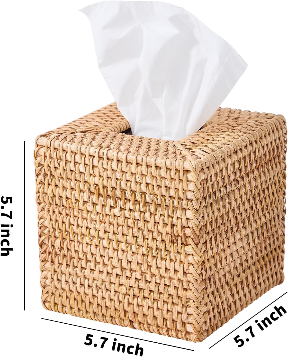 Hand-Woven Rattan Tissue Box Cover, Square Wicker Tissue Holder, Natural Woven Facial Napkin Holder