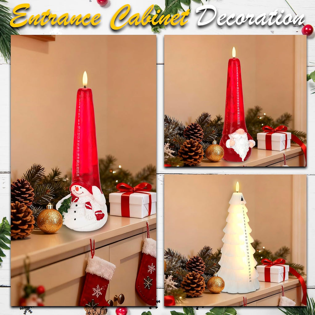 Flameless Christmas Countdown Candles with Remote, 3D Flickering Flame Snowman Battery Operated LED Advent Calendar Candle, 24-Day Automatic Countdown Electronic Candle, Christmas Decoration for Home