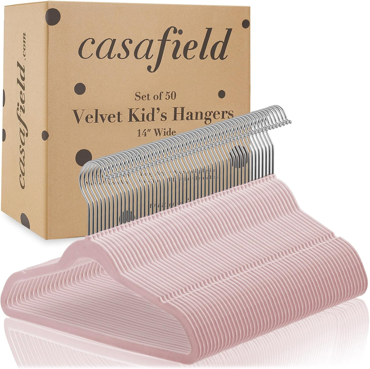 Casafield 50 Velvet Kid's Hangers - 14" Size for Children's Clothes - Light Pink