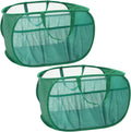 2 Pack Collapsible Laundry Baskets, Upgrade Pop Up Laundry Hamper with Convenient Bags, Foldable Laundry Basket Mesh Light Weight, Easy to Carry Clothes Hampers for Laundry, Dorm, Toys, Travel Green