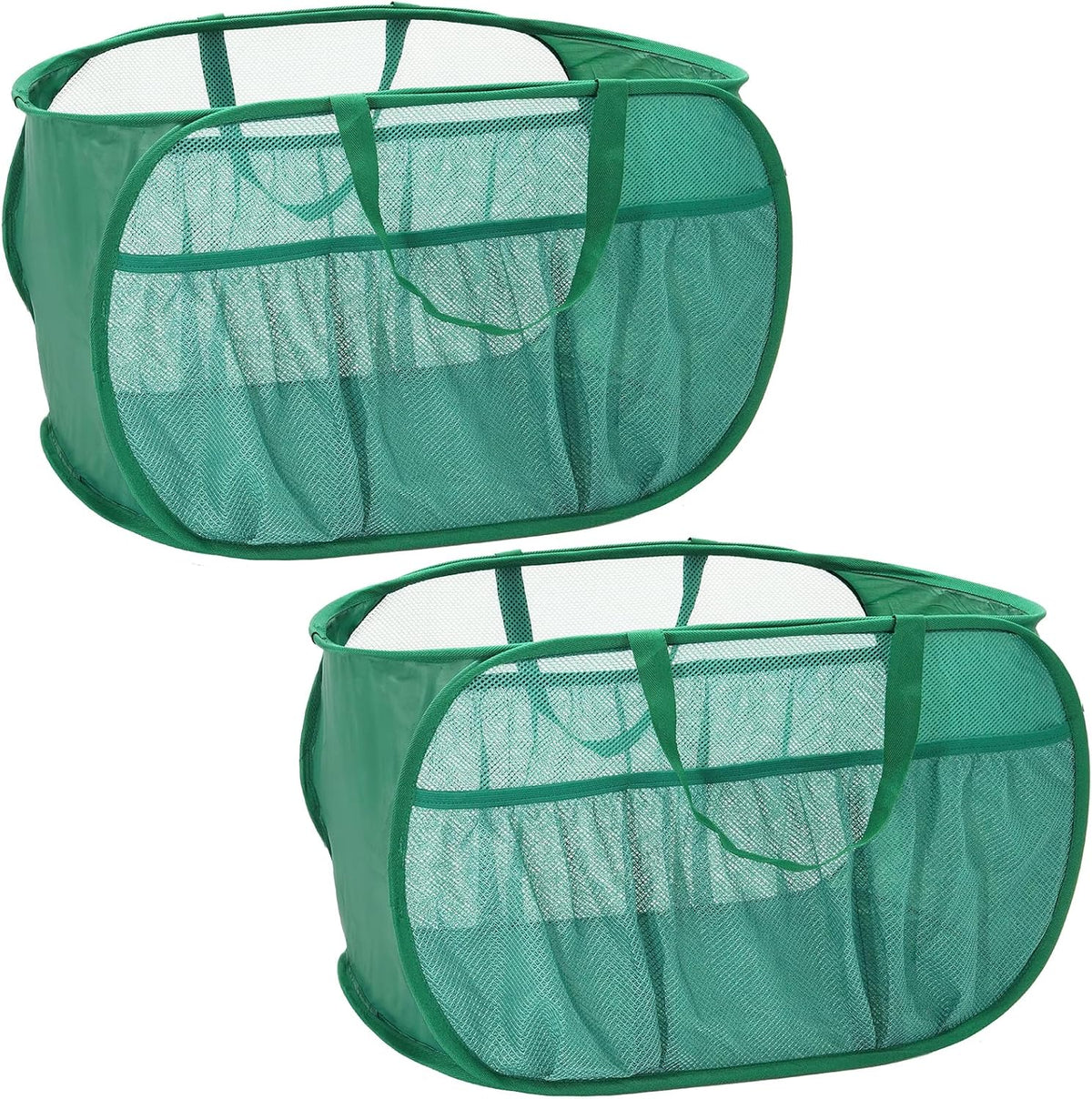 2 Pack Collapsible Laundry Baskets, Upgrade Pop Up Laundry Hamper with Convenient Bags, Foldable Laundry Basket Mesh Light Weight, Easy to Carry Clothes Hampers for Laundry, Dorm, Toys, Travel Green