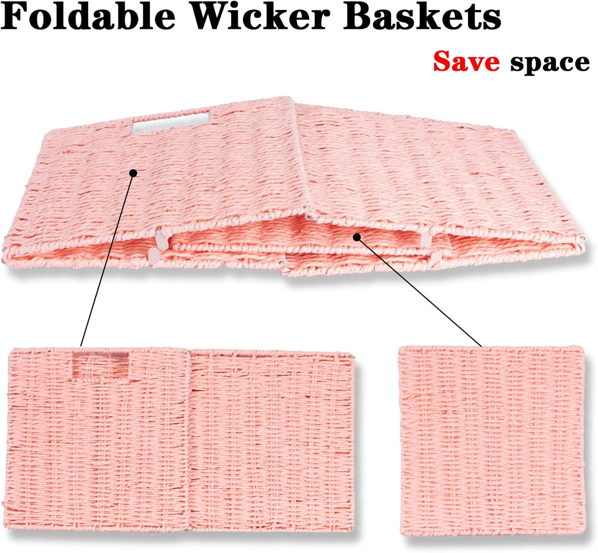 Vagusicc Wicker Storage Basket, Set of 2 Hand-Woven Paper Rope Storage Baskets for Organizing, Pink Cube Storage Bins, 11inch Large Wicker Storage Baskets for Shelves Gifts Pantry Organizing Decor