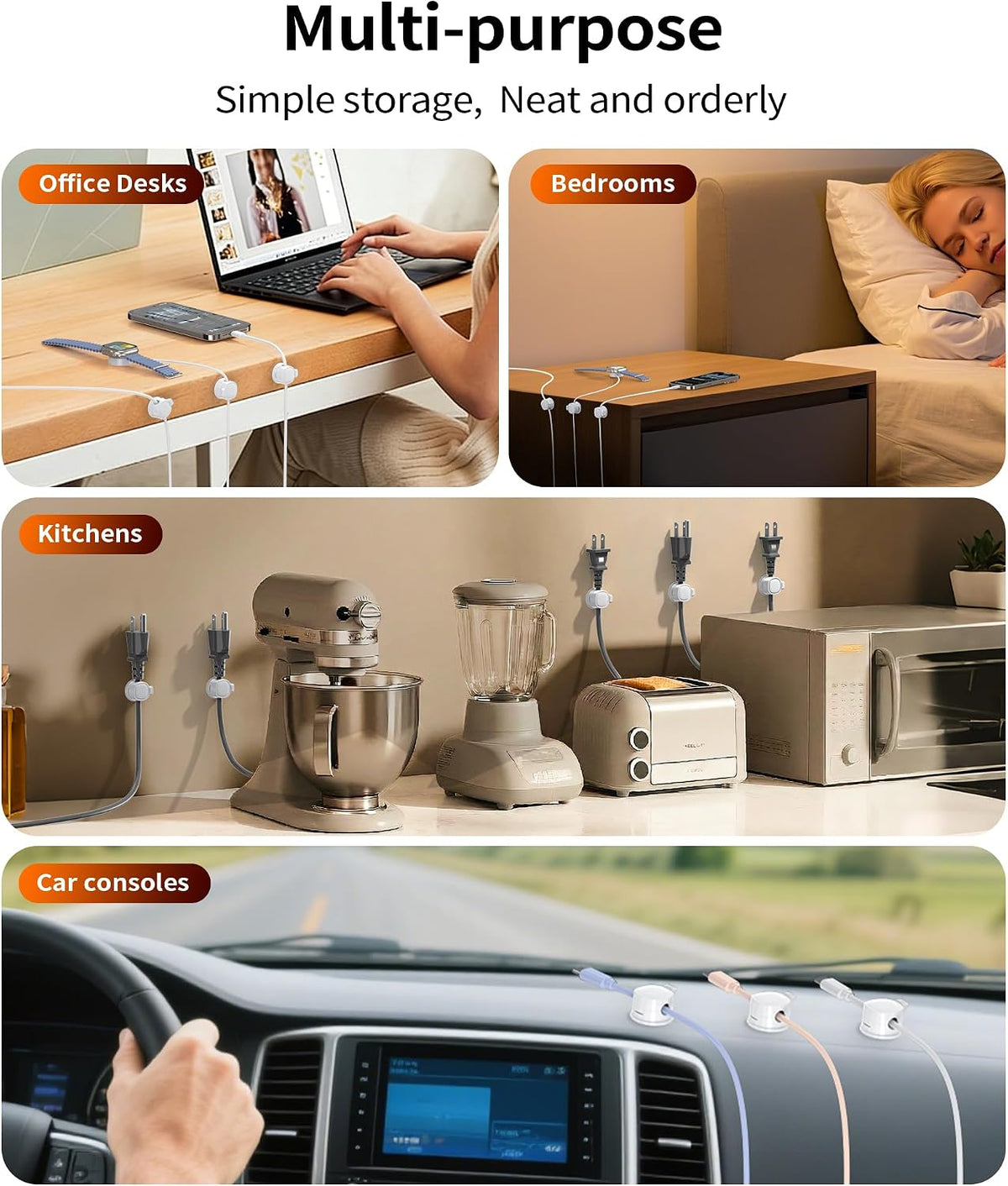 8 Pack 360° Rotatable Cable Clips Cord Organizer,Desk Cable Management Accessory,Cord Clips,Adhesive USB Wire Holder Keeper Organizer Home Office Desk Phone Car Wall Desktop Nightstand Cable Organizer