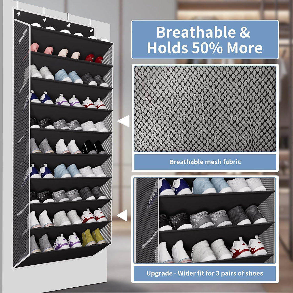 TAHAVICE 10-Tier Over The Door Shoe Organizer, Heavy Duty Hanging Storage