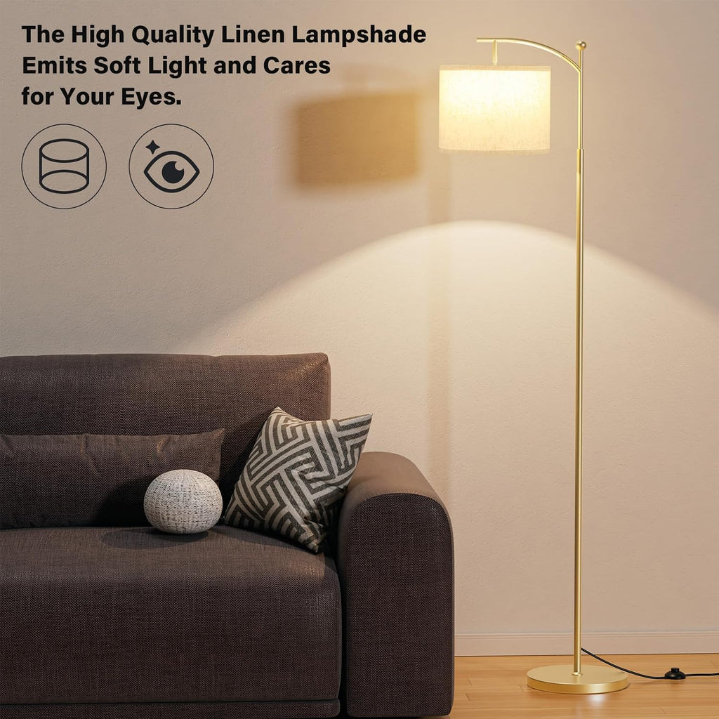 Ambimall 60" Floor Lamp with 3 Color Temperatures, Adjustable Beige Shade, Gold Pole - Tall Lamp for Living Room, Bedroom, Office, Classroom, Dorm - 9W Bulb Included