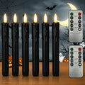 Black Short Flameless Taper Candles Battery Operated, 6.7in Set of 6