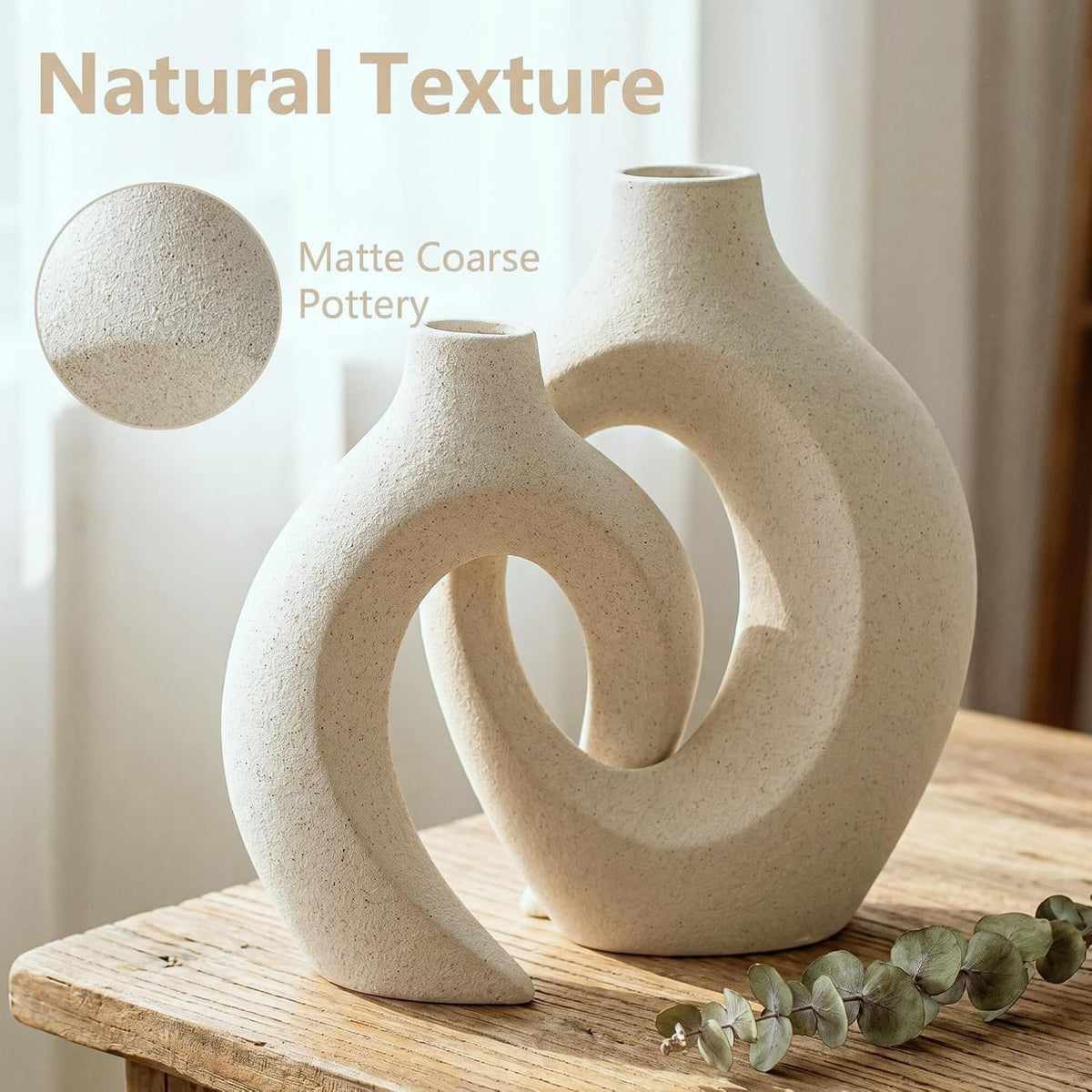 Liotww Snuggle Hollow Ceramic Vase 8.4" Hug Donut Decorative Vase Set of 2