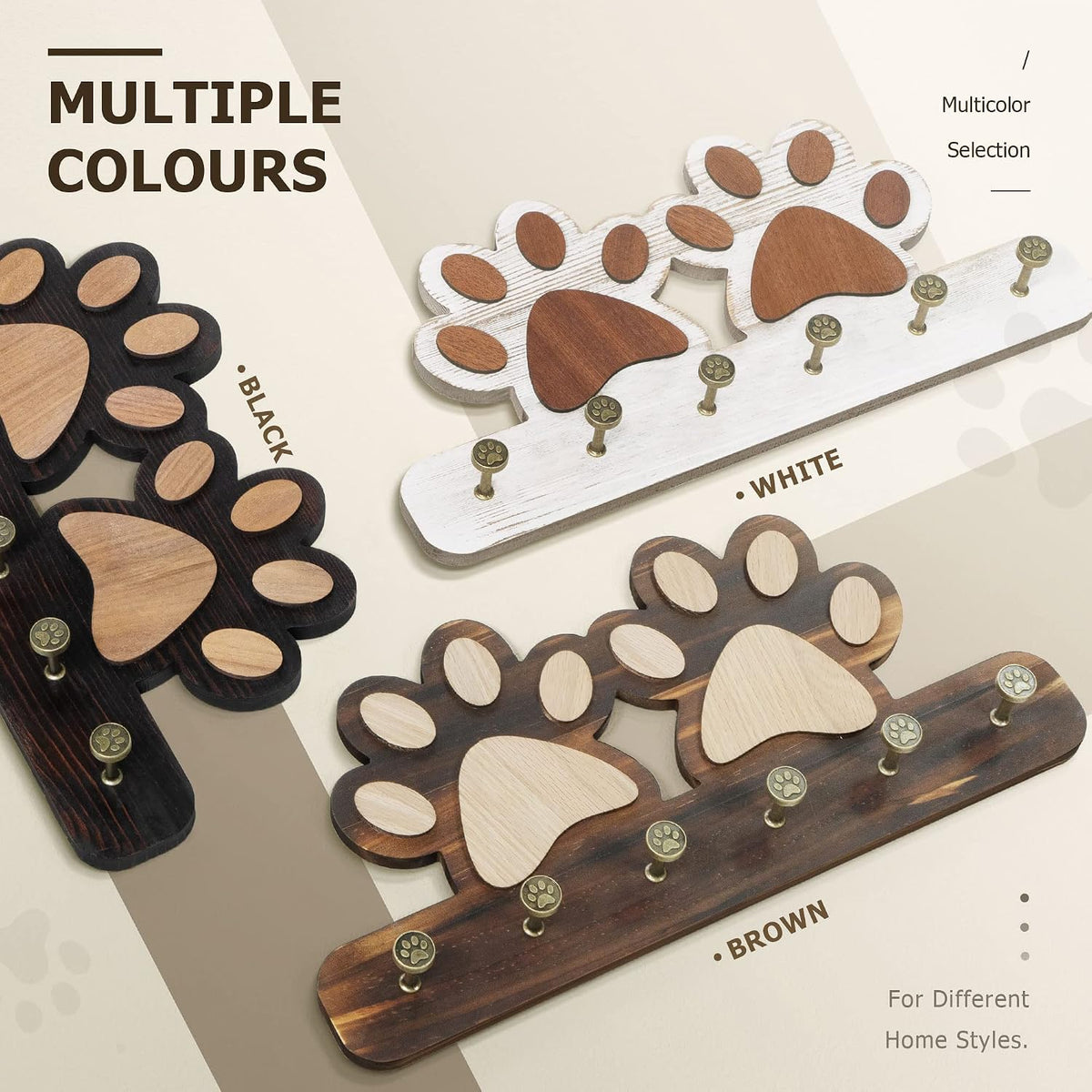 MTERSN Decorative Dog Leash for Wall with 6 Key Hooks for Entryway, Brown
