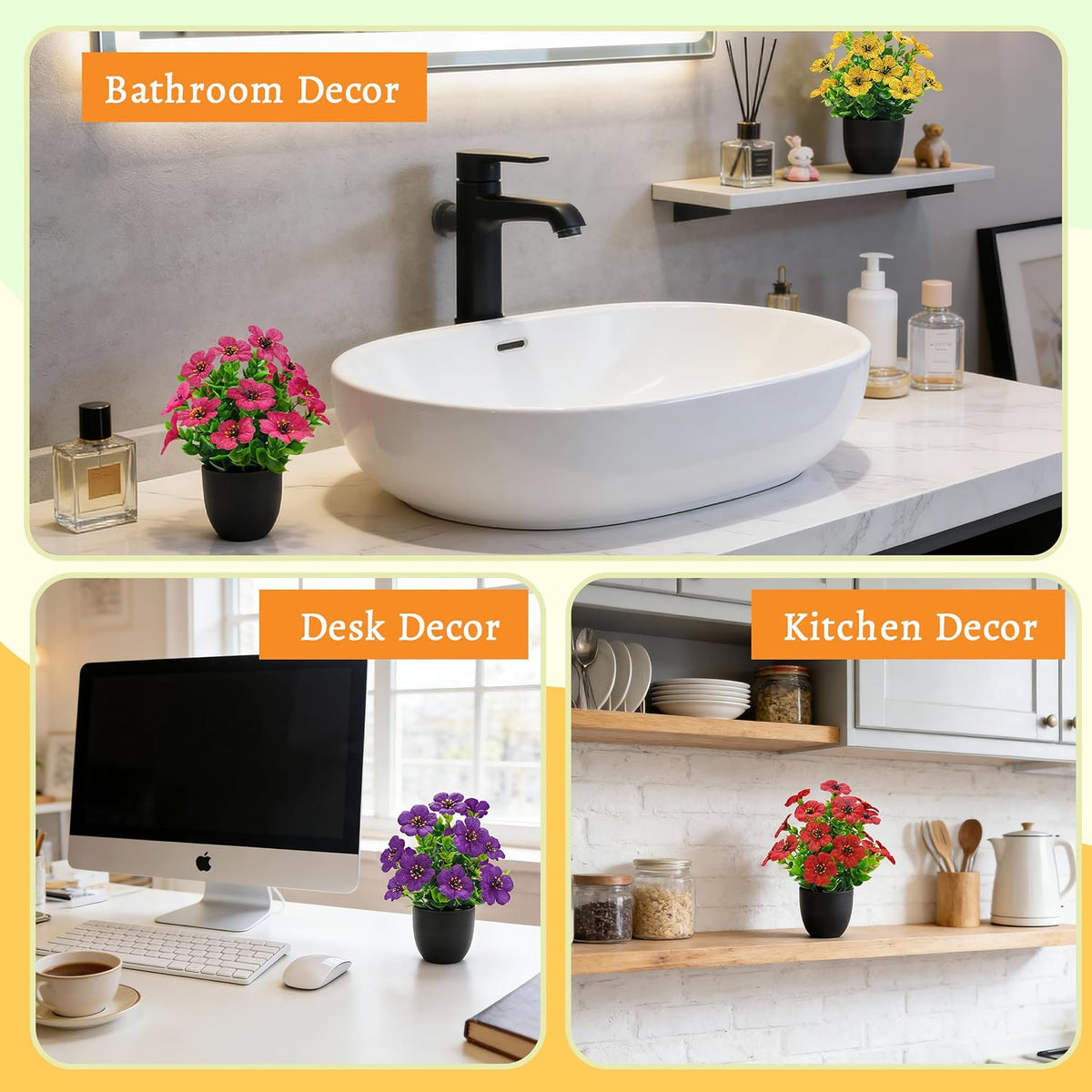 Der Rose 4 Pack Fake Flowers with Fragrance Discs for Black Bathroom Decor