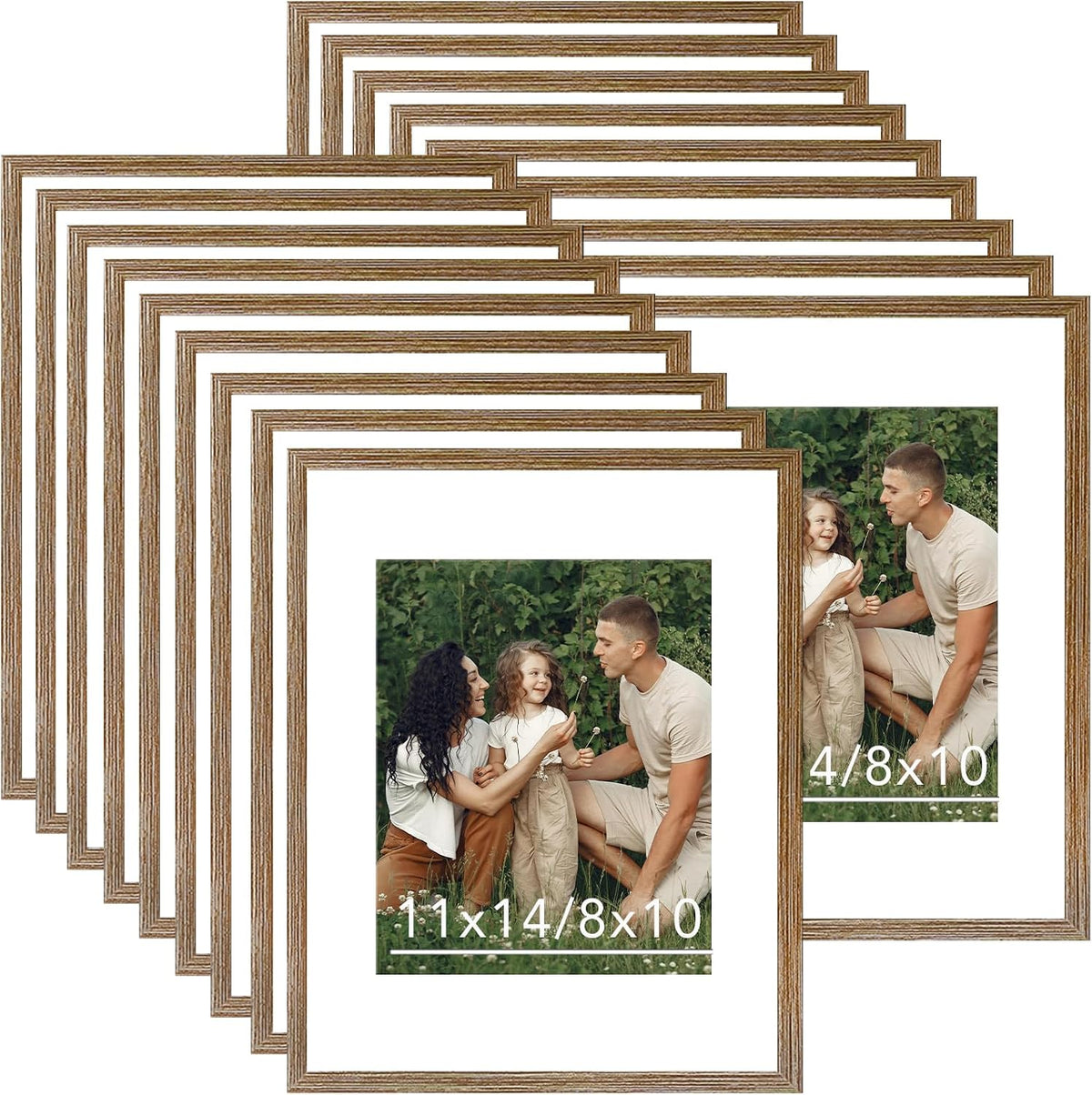 JCJMY 18 Packs 11x14 Picture Frames, Display 8x10 with Mat or 11x14 Without Mat, Gallery Wall Frame Set, 11 by 14 Frames Bulk Set of 18 Collage Wall Decor Photo Frames for Wall Hanging, Rustic Brown