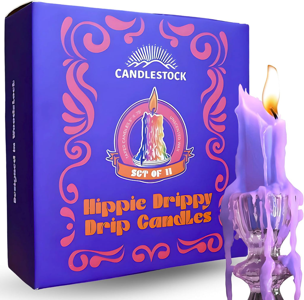 Candlestock Hippie Drippy Drip Candles - Pack of 11 Dripping Taper Candles - Wine Bottle Melting Candles (Purple)
