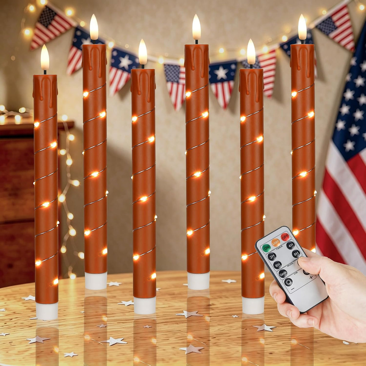 JOIONE Christmas Flameless Taper Candles with Remote，6Pcs Xmas Decor