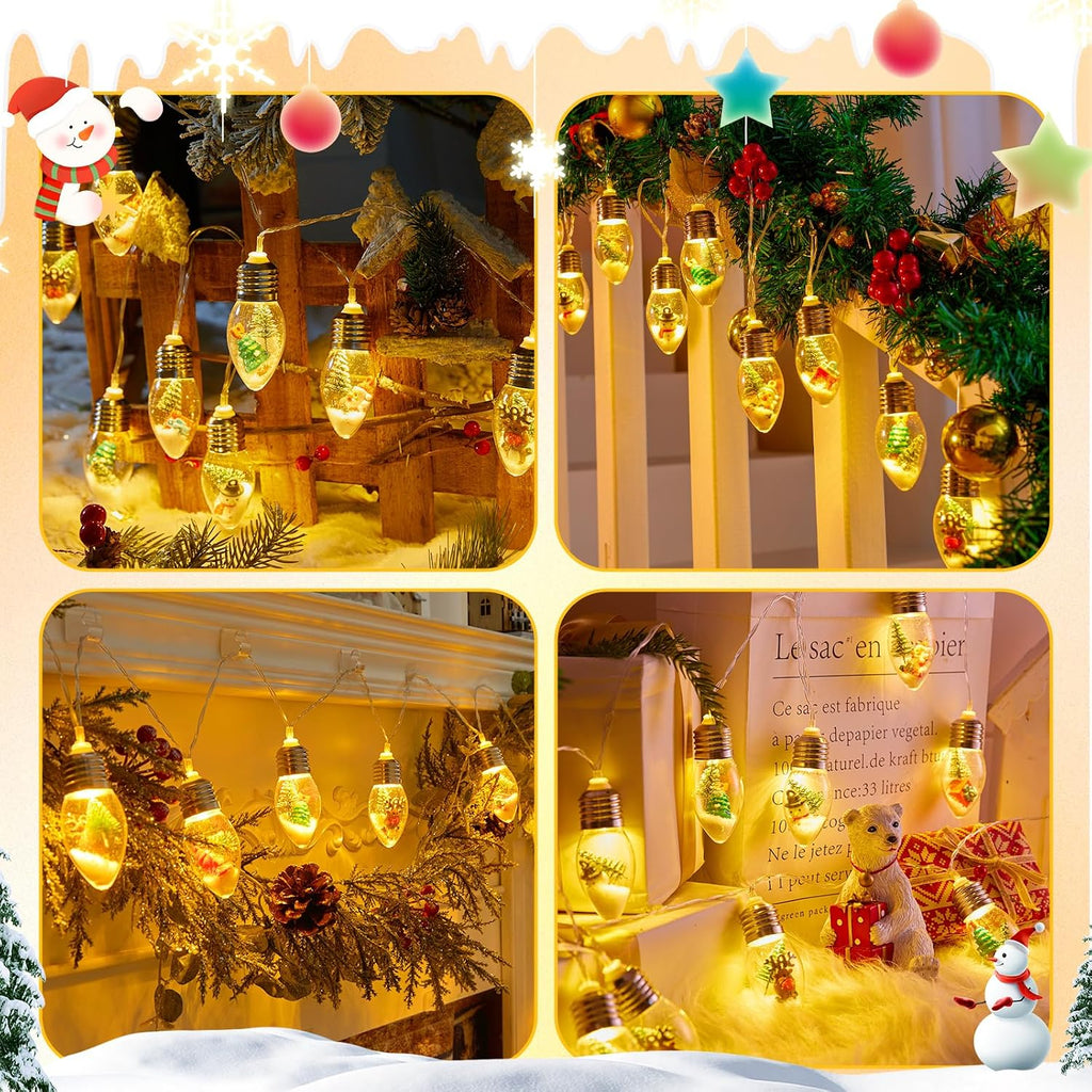 Vintage-Christmas-Lights-Indoor-String-Lights, 7.5Ft C9 Christmas Snow Globe String Lights with Tree & Snow & Cute Ornaments, Battery Operated Lights for Tree Garland Fireplace Xmas Decor