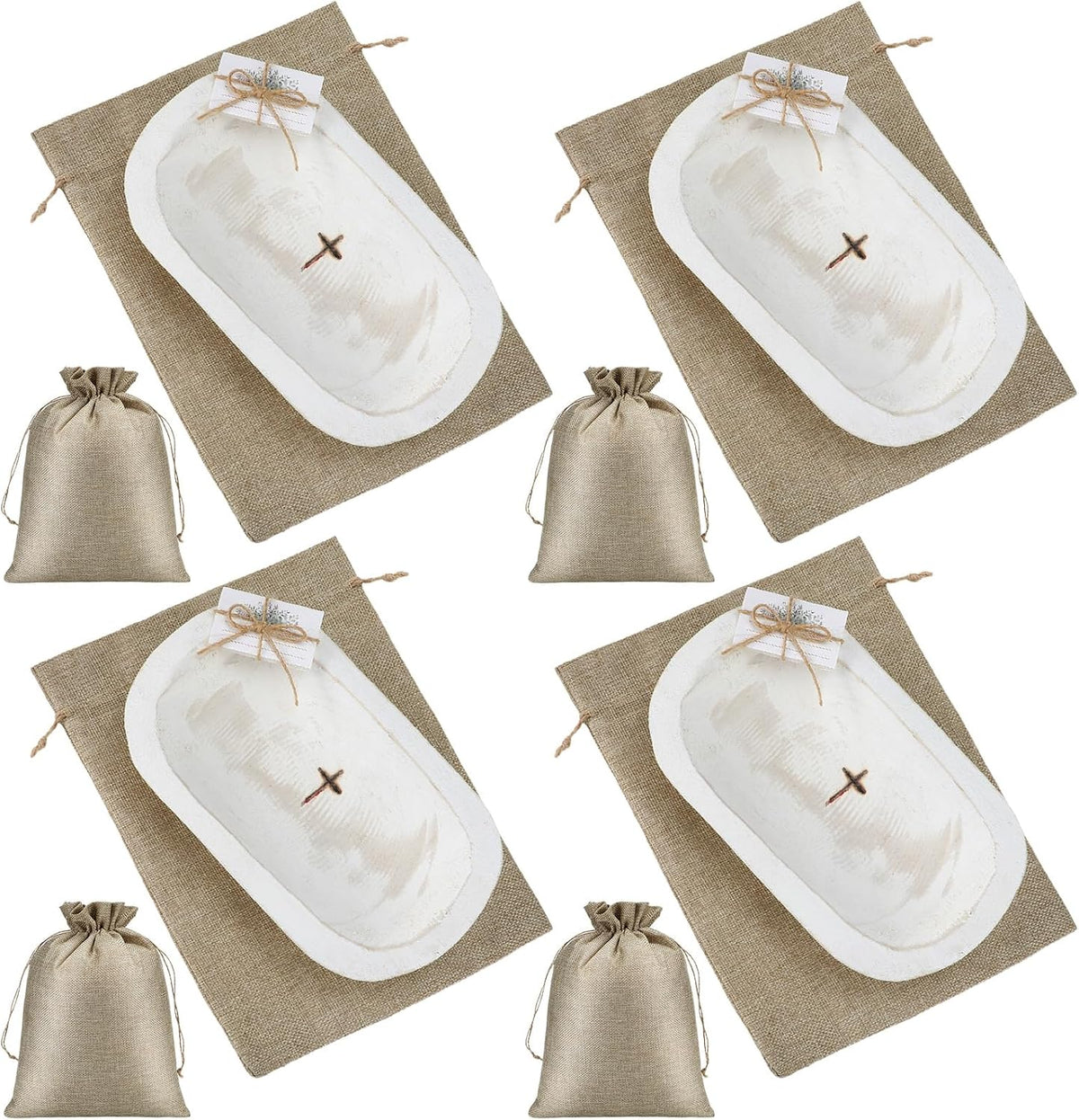 Eaasty 4 Sets Prayer Wooden Bowl with Cross, 10 Blessing Cards, White
