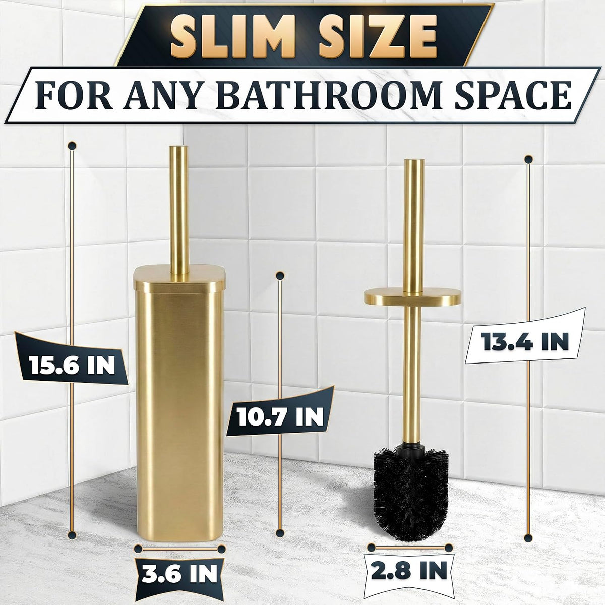 Gold Toilet Brush and Holder Set, Detachable Long Handle (Square)