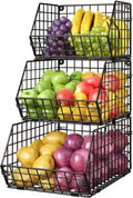 3-Tier Stackable Wire Baskets, Fruit and Vegetable Storage for Counter