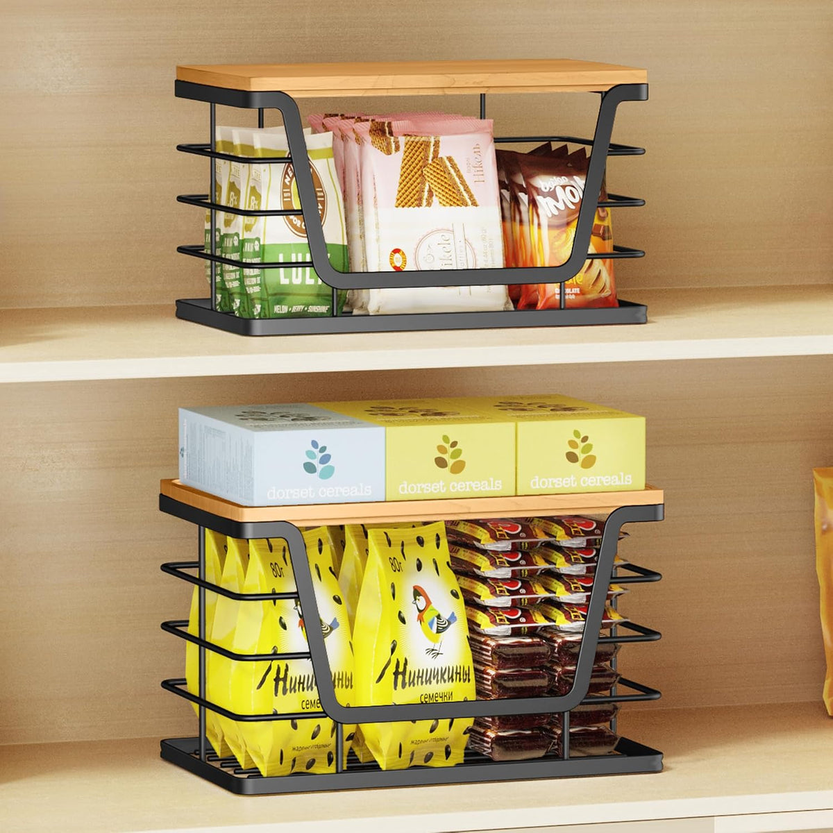 ALOCEO 3 Pack Stackable Storage Bins with Lids, Stainless Steel Trash Bag Dispenser Roll Holder for for Kitchen Sink, Laundry, Pantry Organizer and Storage