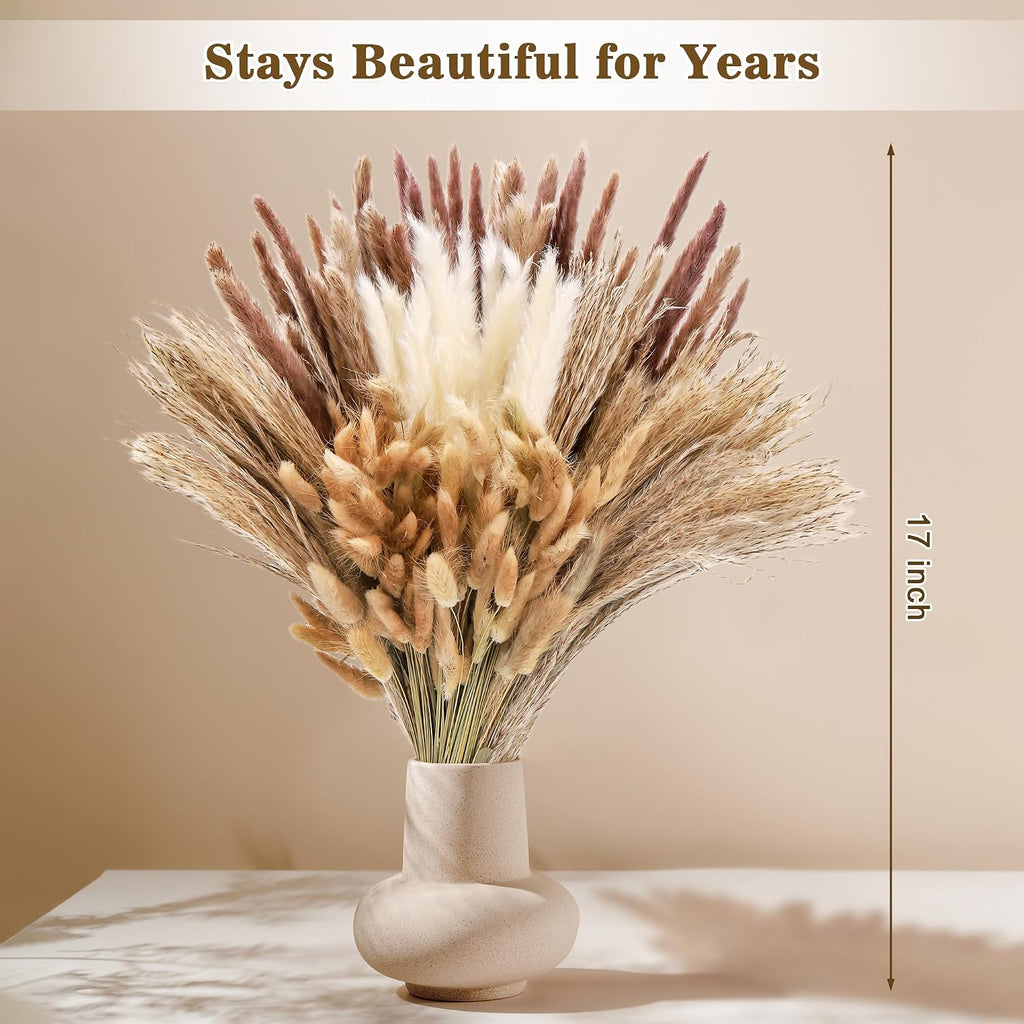 300 PCS Dried Pampas Grass Bouquet, Natural Pampas Grass Decor