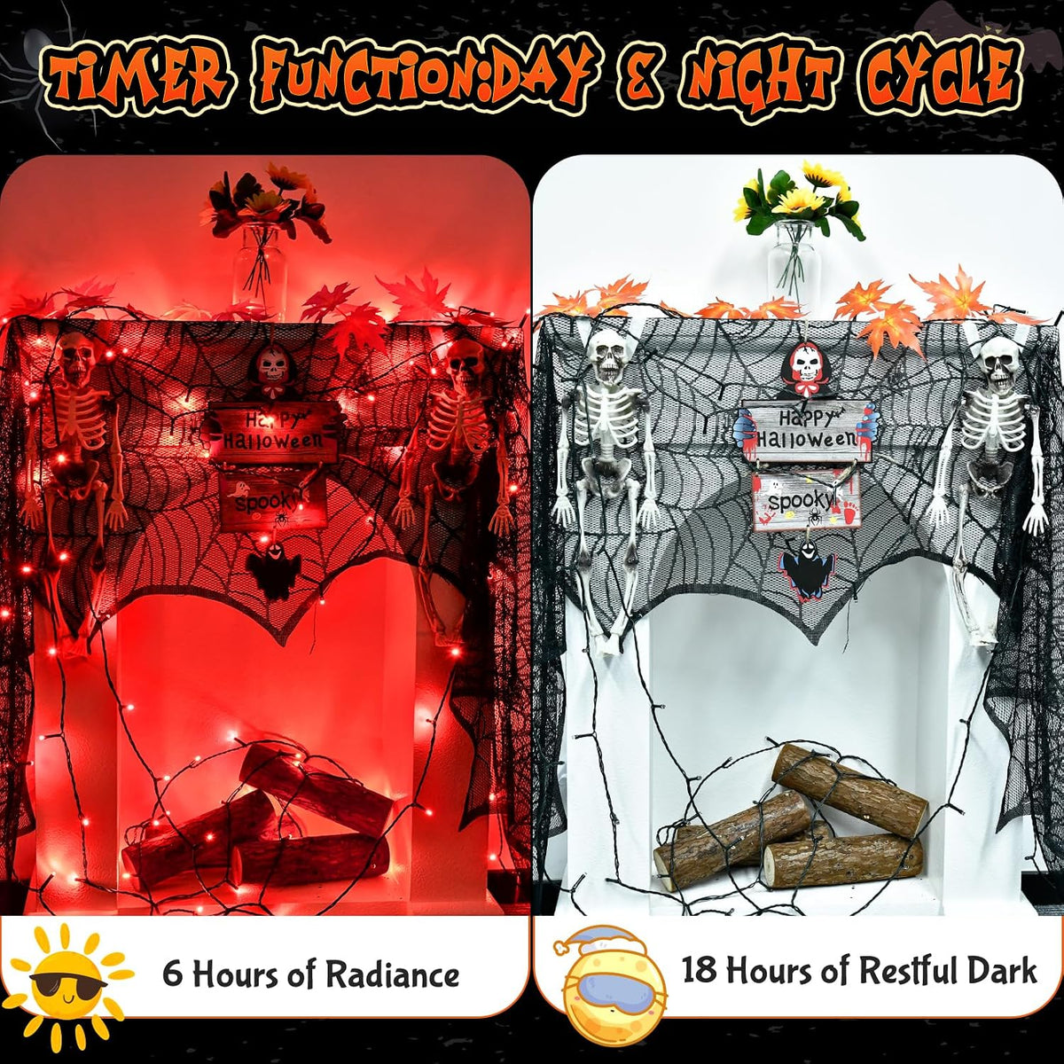 cshare Red String Lights Battery Operated, 16.4ft 50 LED Halloween Lights