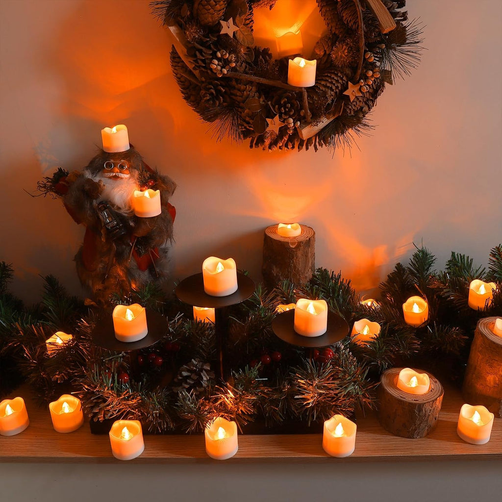 Topstone Flickering Flameless Fake LED Tea Lights with Dual Remotes, Dimmable Steady & Flicker Modes, 12 Pack Bulk Battery Operated Candles for Christmas Halloween Holiday Decor