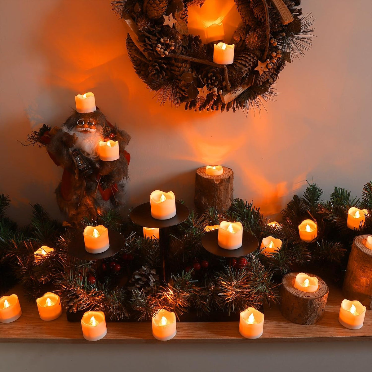 Topstone Flickering Flameless Fake LED Tea Lights with Dual Remotes, Dimmable Steady & Flicker Modes, 12 Pack Bulk Battery Operated Candles for Christmas Halloween Holiday Decor