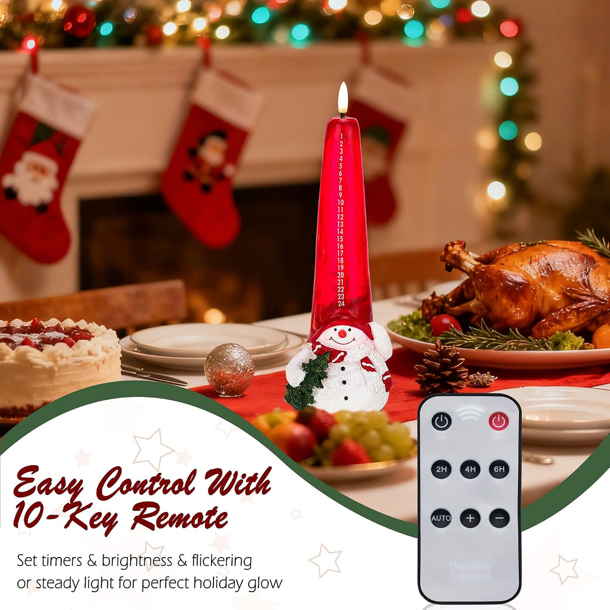Christmas Flameless Candles with Remote, Snowman Shaped Countdown Candles