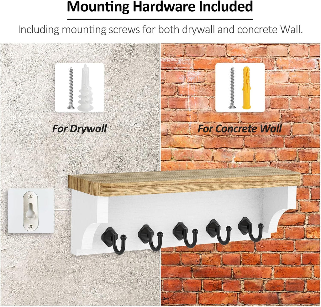 Nekon Key Holder for Wall, 11.8" W x 3.5" H x 2.8" D Wall Shelf, Wood
