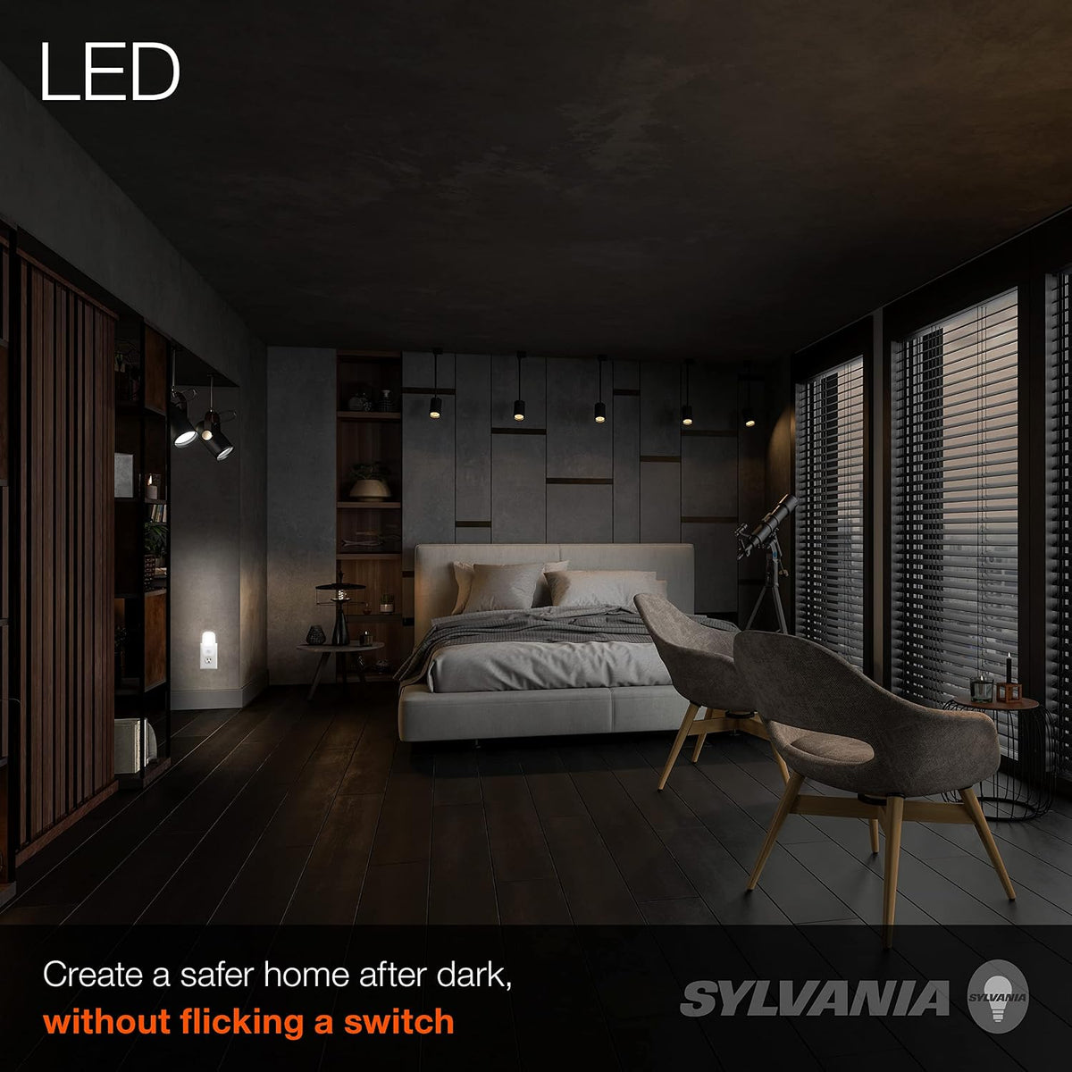 LEDVANCE Sylvania LED Mini Automatic Plug-in Night Light with Sensor, Motion Activated, Dusk to Dawn, Warm White, Plug-in Type - 4 Pack (64988)