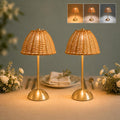 2 Pack Boho Rattan Table Lamp, Cordless Rechargeable Reading Night Light