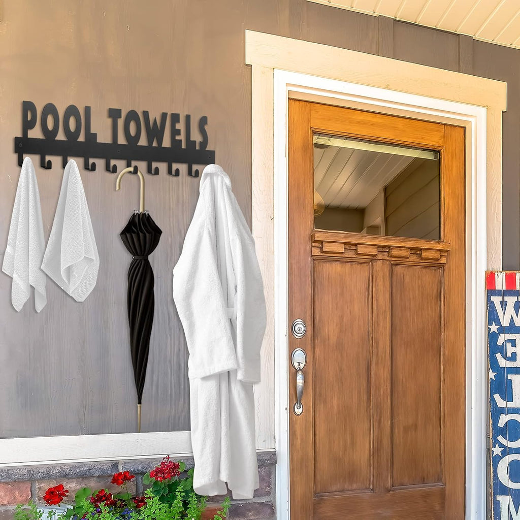 IBosins Large Pool Towel Rack with 10 Hooks Towel Holder Outdoor Black