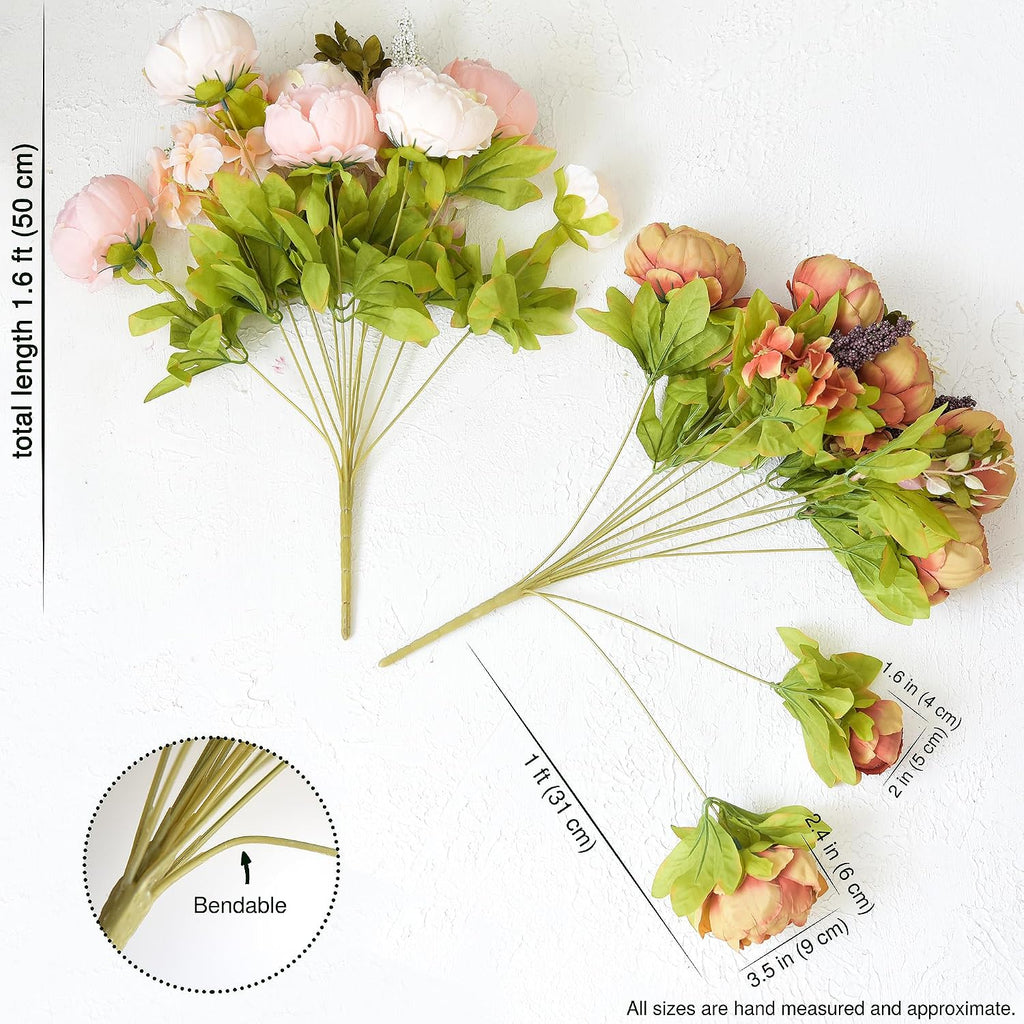 FiveSeasonStuff Mixed Pale Pink & Tawny Brown Artificial Peony Set of 2