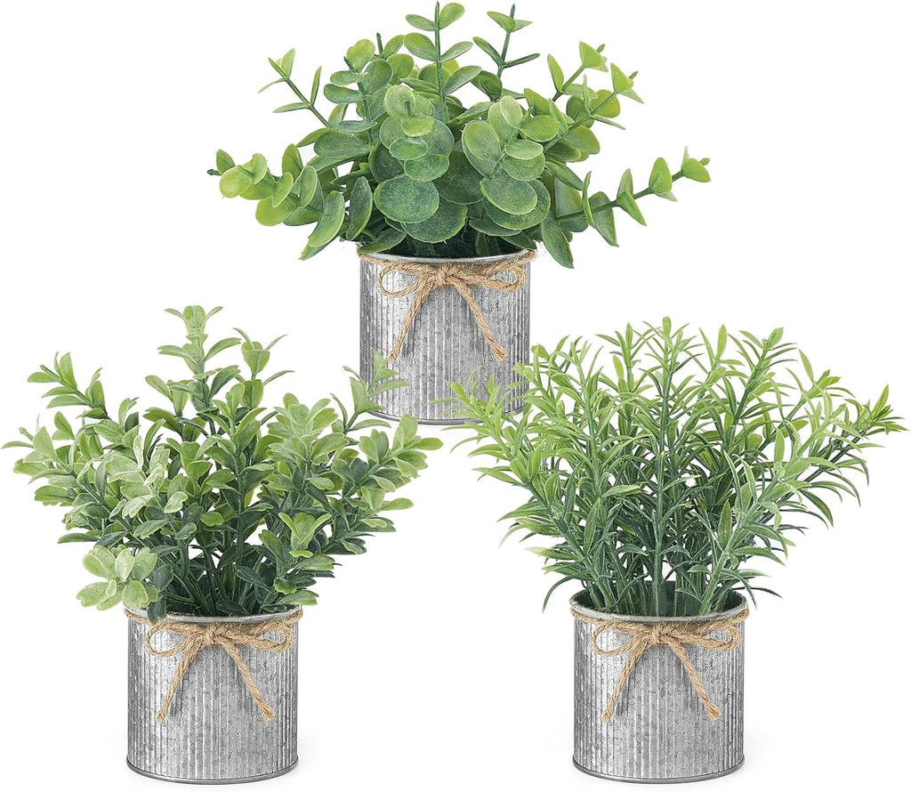 Mkono Small Fake Plants, 3 Pack Mini Faux Plants for Farmhouse Home Decor