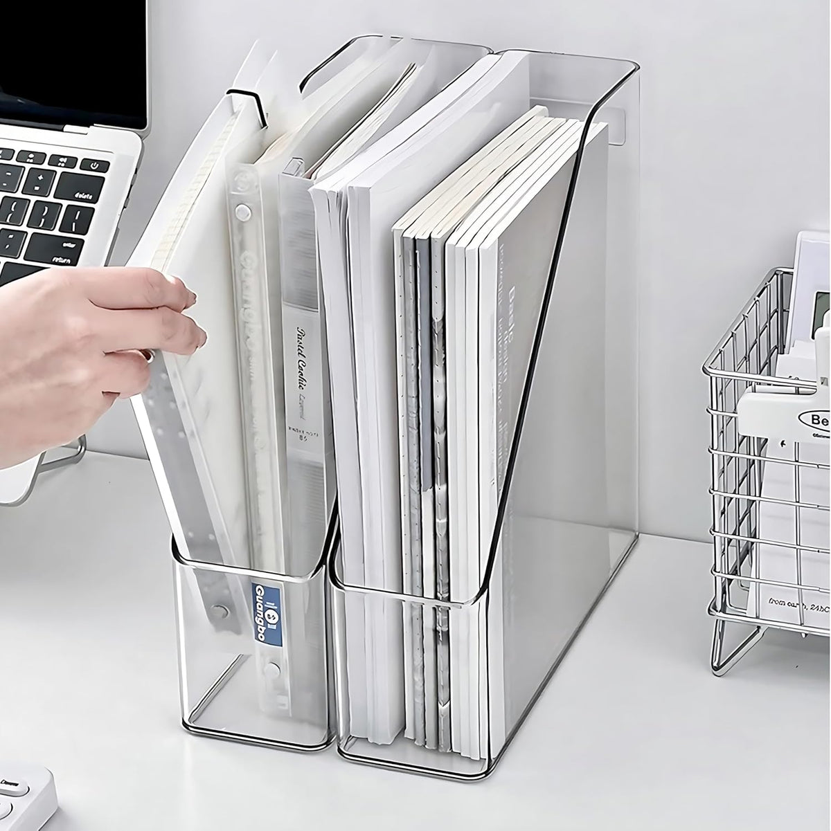 2-Pack Clear Acrylic Vertical Magazine File Holders – Desktop Organizer for Books, Documents, Binders, Envelopes