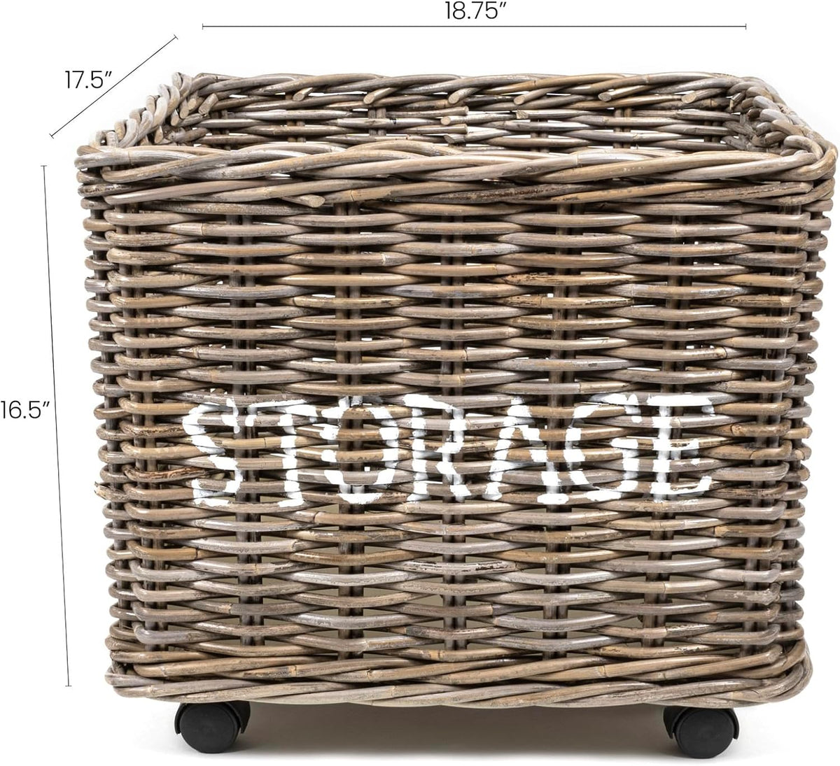 happimess Yael Coastal Hand-Woven Rattan Basket with Wheels, Kubu Gray