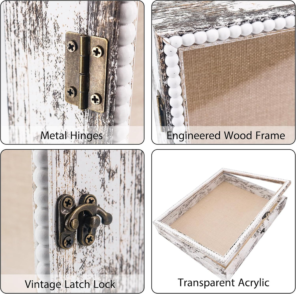 Beaded Shadow Box Frame 11x14, Rustic White Baby Keepsake Display Case