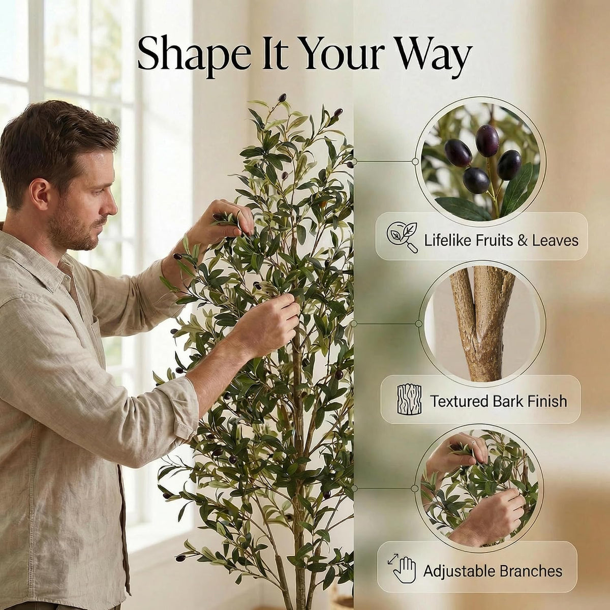 Artificial Olive Tree, 6FT Faux Olive Trees with Lifelike Olive Branches and Fruits, Fake Floor Plants with Pot for Indoor Home Office Living Room Outdoor Decor