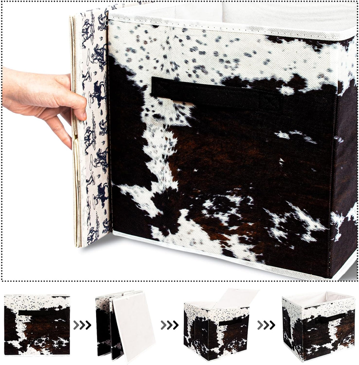 BBSET 6 Pcs western Cow Cube Storage Bins 12.5 inch with Handle