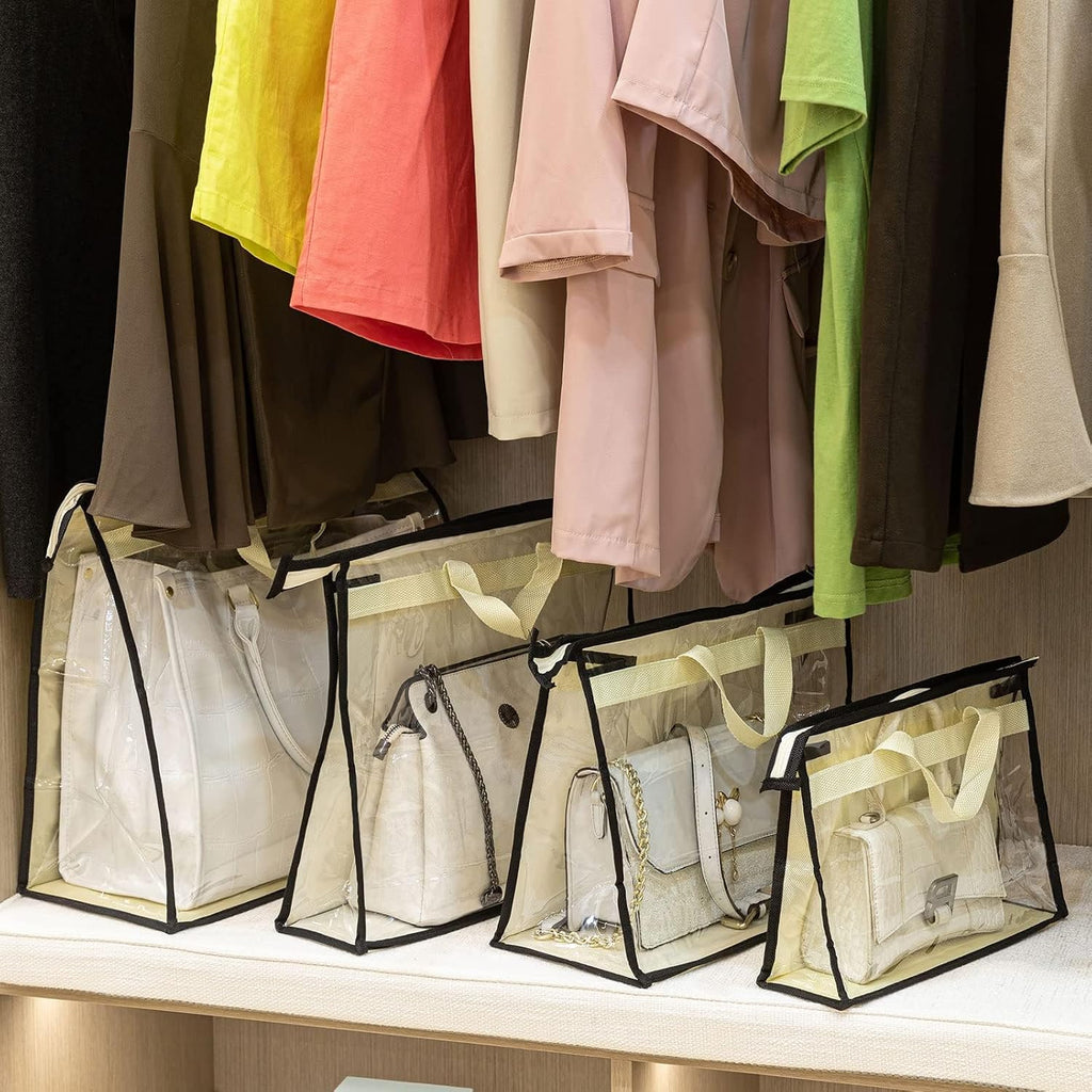 12 Packs Dust Bags for Handbags, Clear Handbag Storage, Purse Storage Organizer for Closet, Purse Cover Hanging Closet Organizer with Zipper and Handles