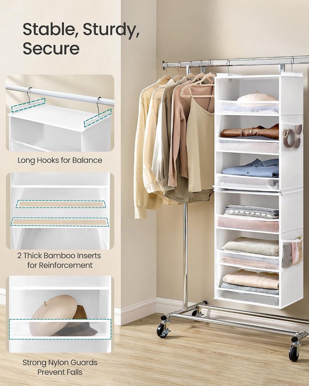 SONGMICS Widended Hanging Closet Organizer and Storage, 6-Tier, Separable