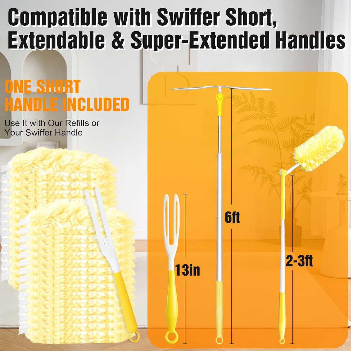 60PCS 360° Heavy Duty Duster Refills Compatible with Swiffer with 1 Handle