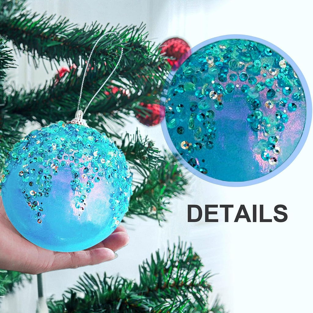 4Pcs Christmas Balls Ornaments -Shatterproof Christmas Ball for Xmas Tree Decorations Hanging,Wedding Party Holiday Decorations Fantasy Blue Glitter Ball 4in x 4 Pack