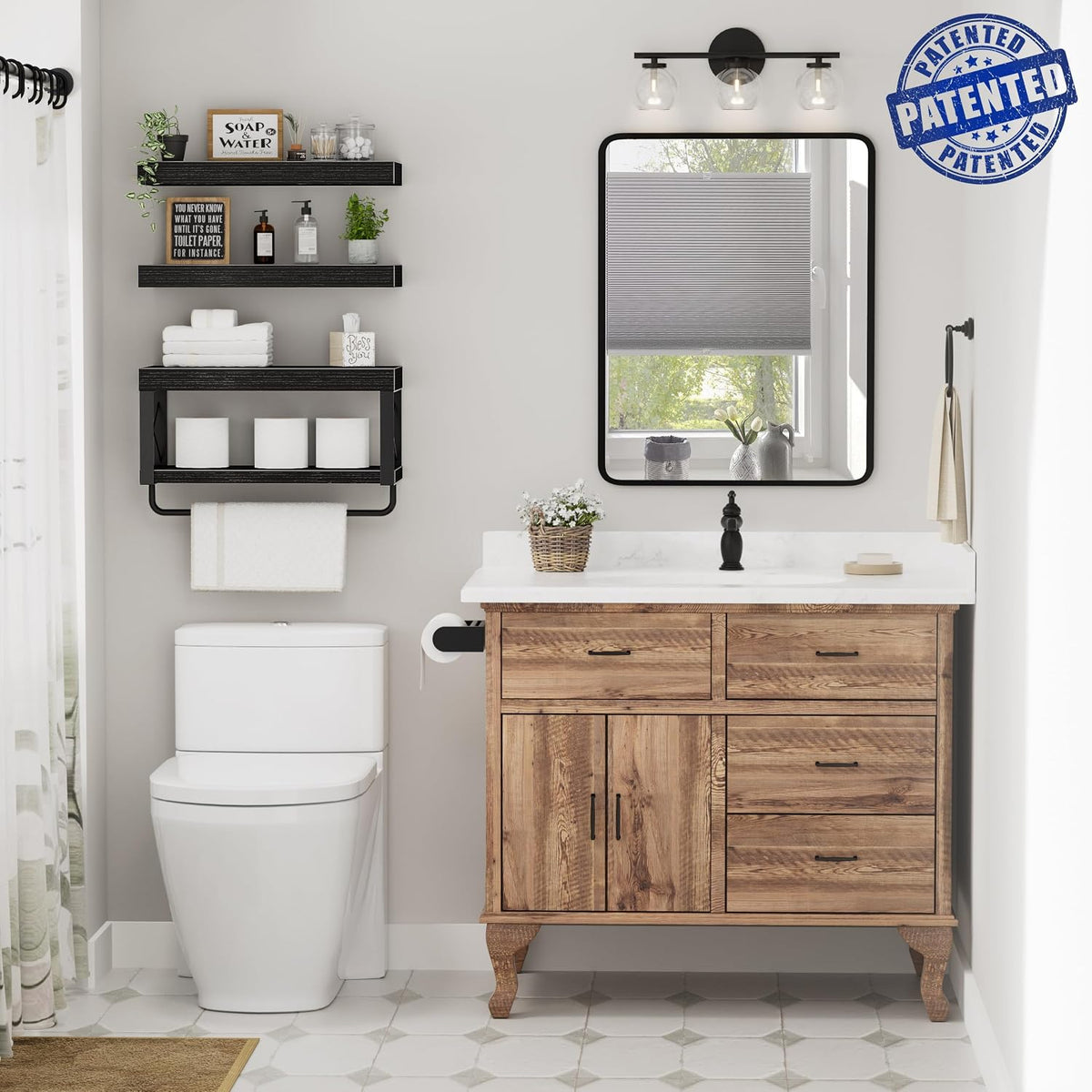 QEEIG Bathroom Shelves Over Toilet (Black, Set of 3, 15.7")