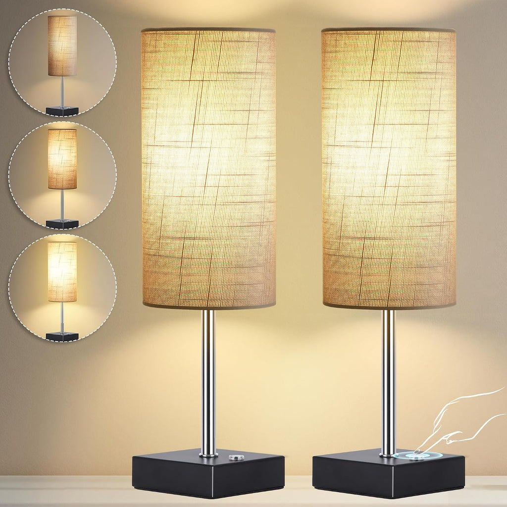 AVV Cordless Table Lamp with Dimmable, Rechargeable 3 Modes Battery Powered Bedside Lamp, Battery Operated Lamps for Night Stand, Touch Lamp for Bedroom, Living Room,15 Inch Grey 2PK