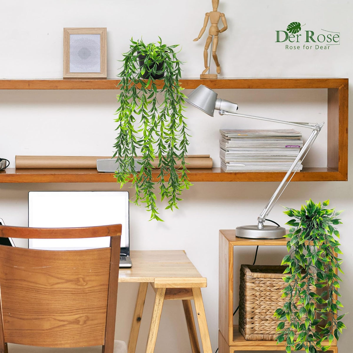 Der Rose 8Pcs Fake Plants Artificial Hanging Vines for Office Shelf Decor
