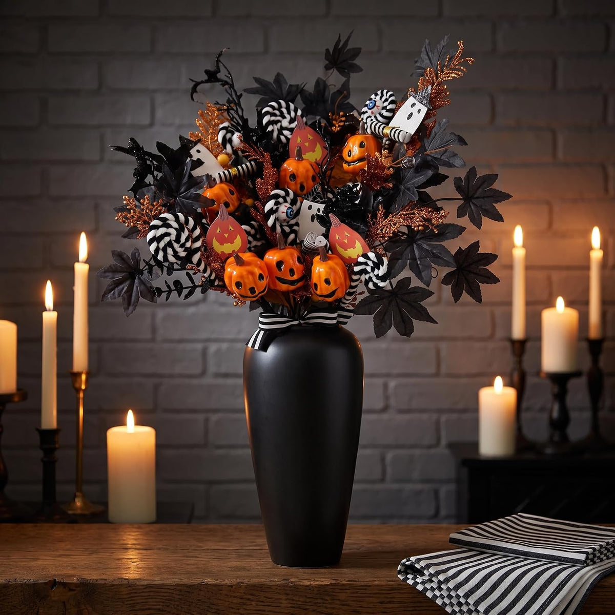 6 PCS Halloween Flowers Faux Pumpkin Floral Stems Festive Halloween Picks
