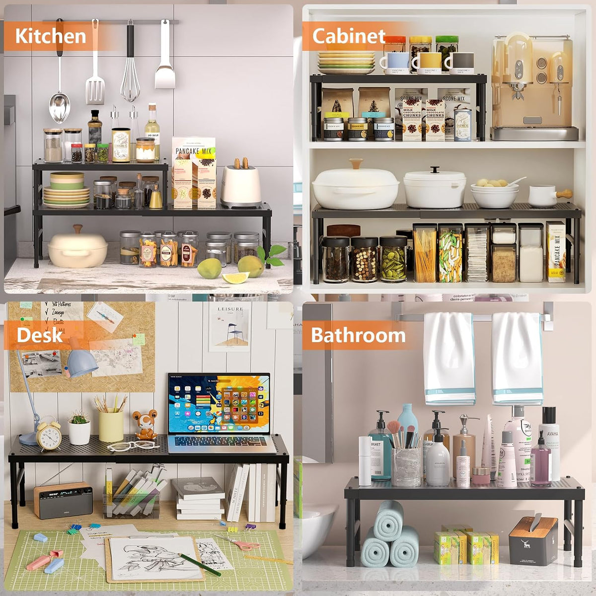 2 Pack Expandable adjustable stackable kitchen cabinet organizer,spice rack