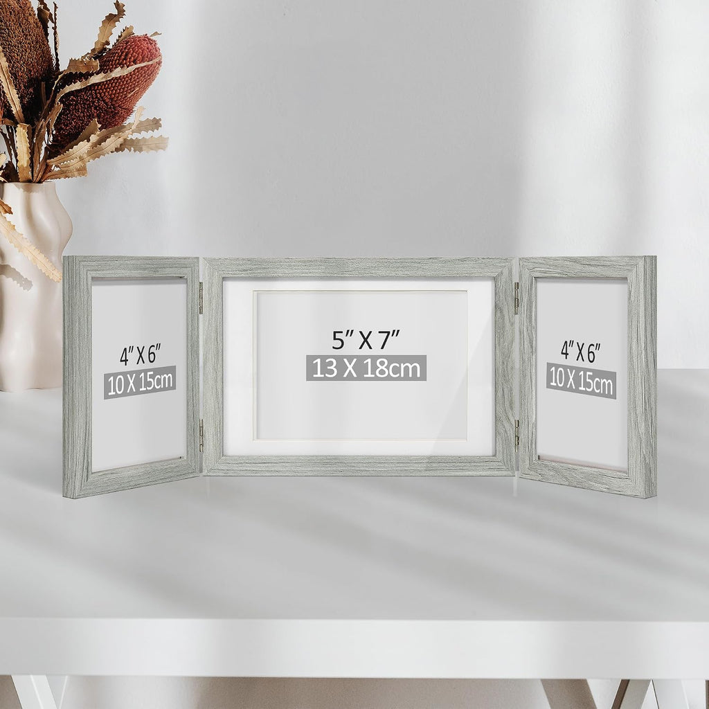 Afuly 3 Picture Frame 4x6 Grey 5x7 Collage Triple Photo Frames for Desk
