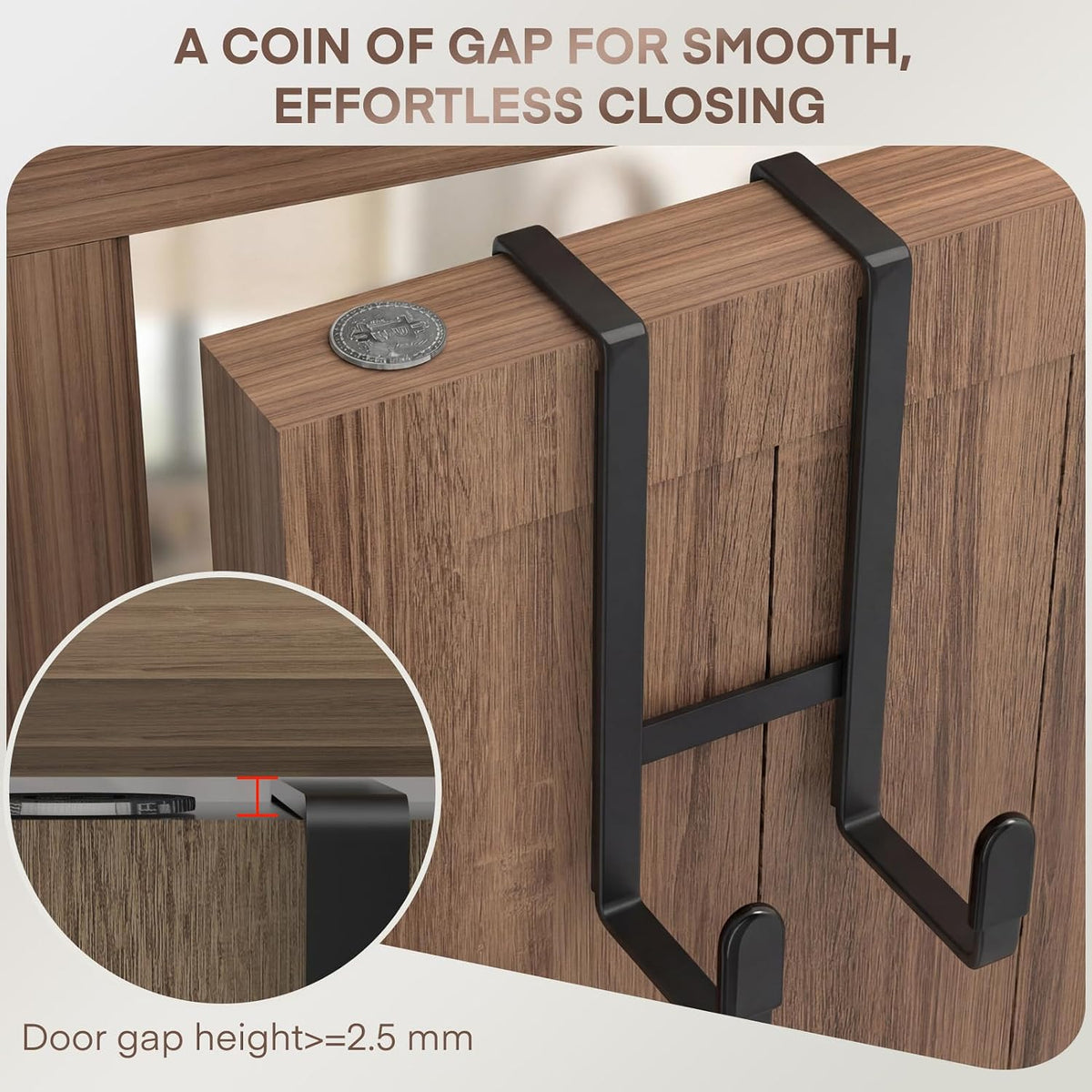 FYY 2 Packs Over The Door Hooks, Heavy Duty Door Hanger Hook, No Drill Wall Hooks for Hanging Coat, Towel, Bag in Bathroom, Closet Fits Most Doors Up to 1-7/8" Thickness （Black）